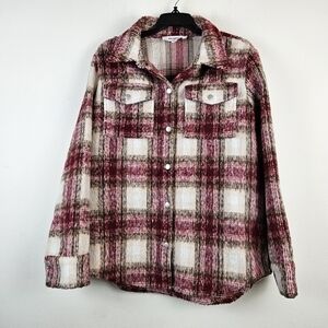 BB Dakota Berry Tan Plaid Shacket M Evereve Exclusive Jacket